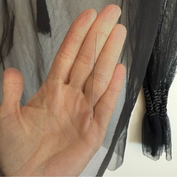 DOUBLE D RANCH Black Mesh Embroidered Lace Up Top Blouse Women’s S Small - Picture 9 of 9